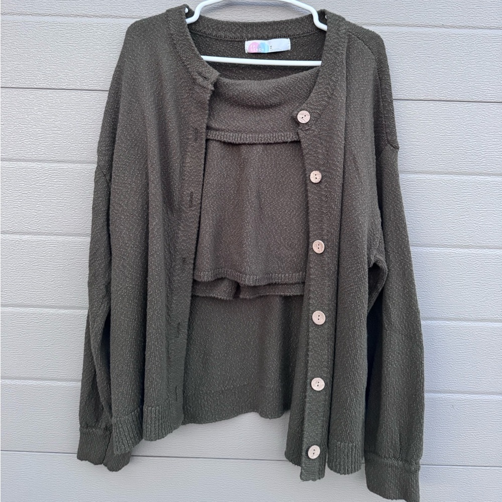 2 pc FP set. Ameena sweater skort and cardigan. Olive Green. Size Medium - Picture 2 of 6